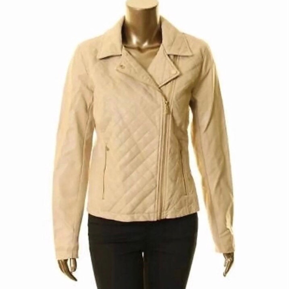 New! CALVIN KLEIN Faux Leather Quilted Jacket